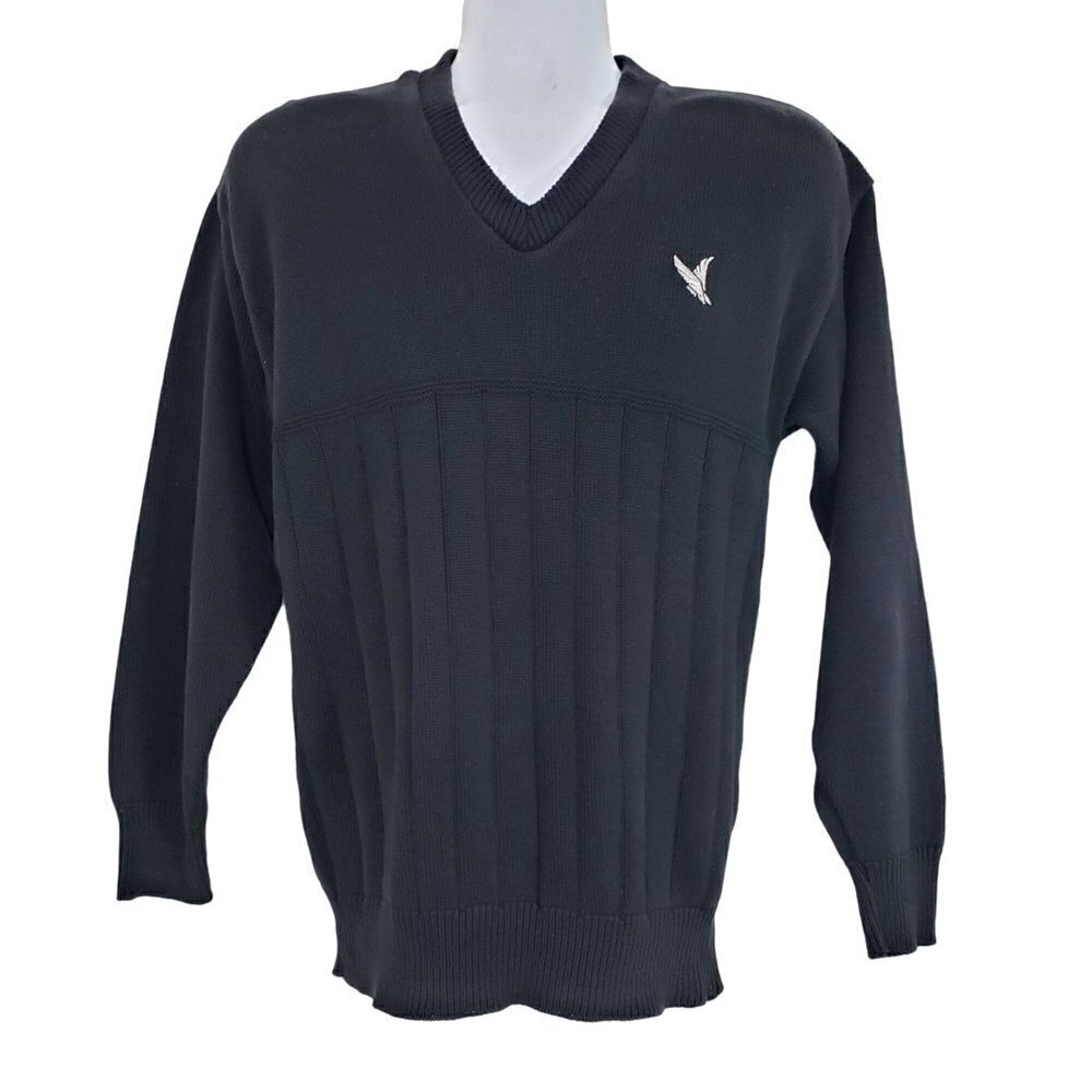 Andrew Rohan Vintage Sweater 100% Cotton Black V Neck Pullover Mens Sz Small